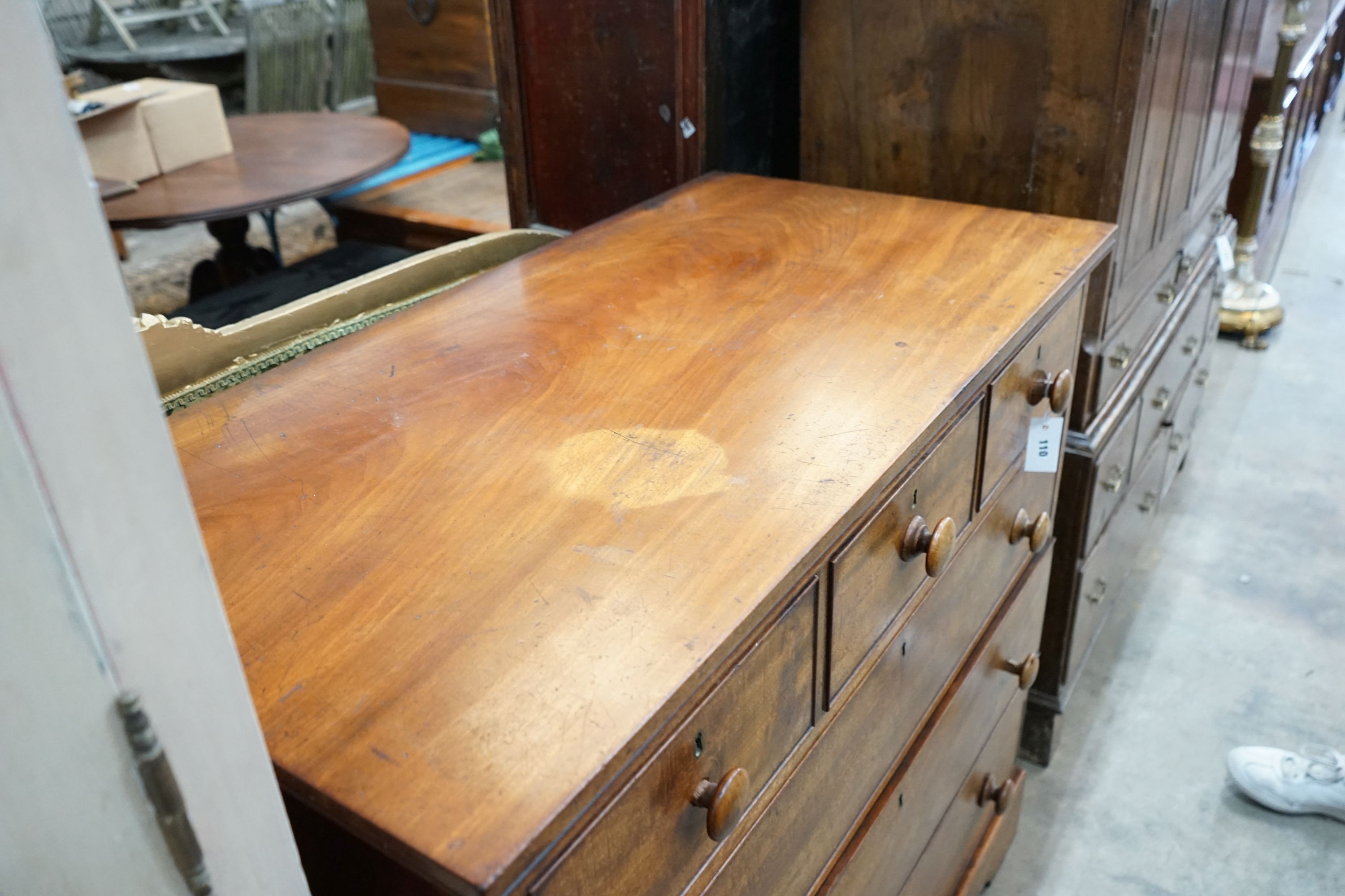An early Victorian mahogany chest of three short and three long drawers, width 110cm, depth 58cm, height 105cm